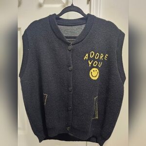 Black Sleeveless Cardigan with Yellow Smiley